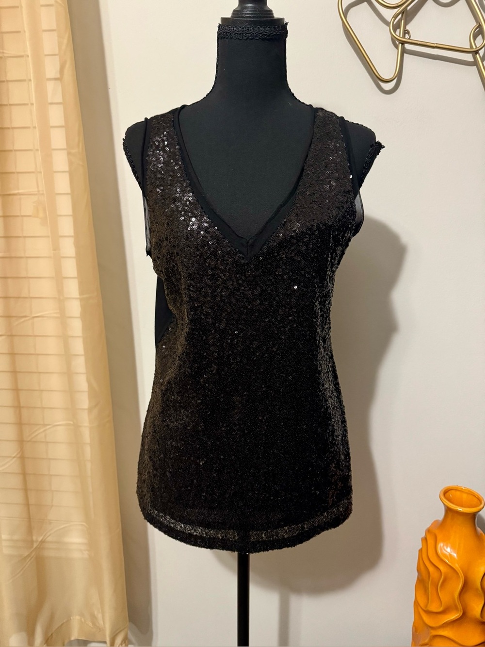 Cupio Black Sequin V-Neck Tank Top